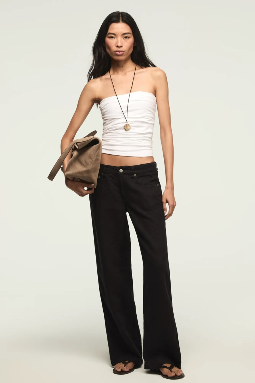 Lucky Brand Baggy Linen Wide Leg Pant Black Size 10/30R 0898